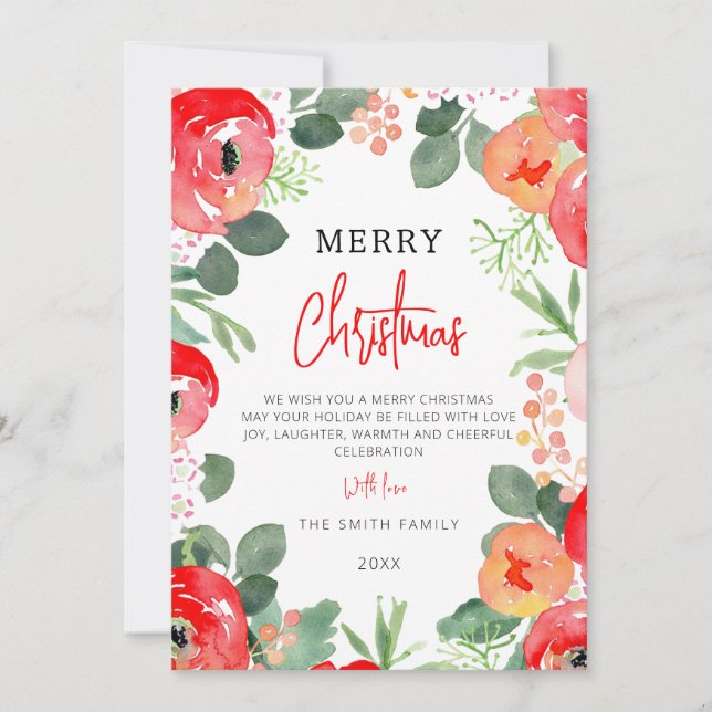 Elegant Modern Colourful Floral Merry Christmas Holiday Card (Front)