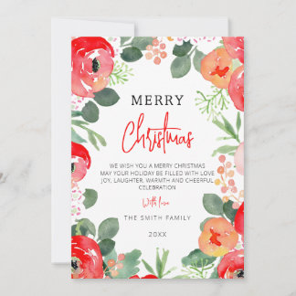 Elegant Modern Colourful Floral Merry Christmas Holiday Card