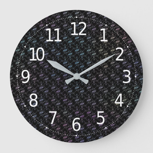 Elegant Modern Colourful Hearts and Keys Pattern | Large Clock (Front)