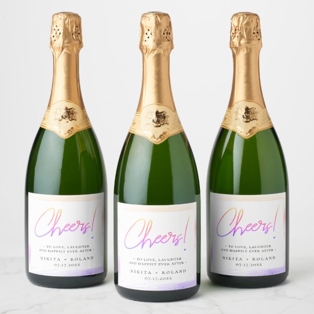Elegant Modern Colourful Rainbow Personalised Sparkling Wine Label (Bottles)