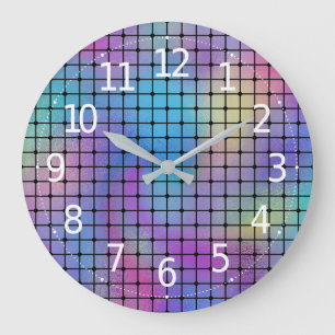 Elegant Modern Colourful Squares Tiles Pattern Large Clock