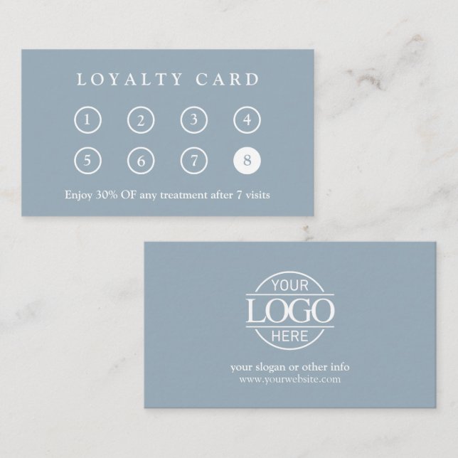 Elegant Modern Company Business Logo Dusty Blue Loyalty Card (Front/Back)