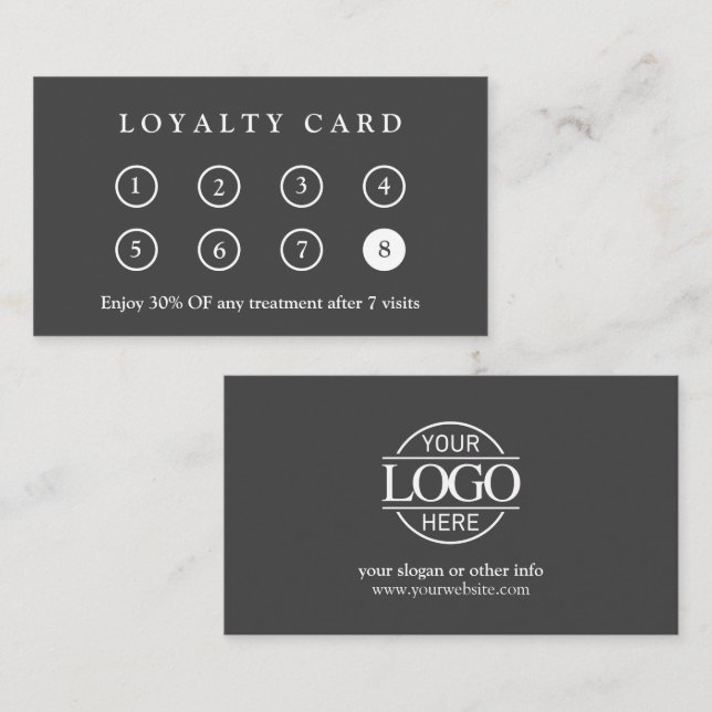 Elegant Modern Company Business Logo Grey & White Loyalty Card (Front/Back)