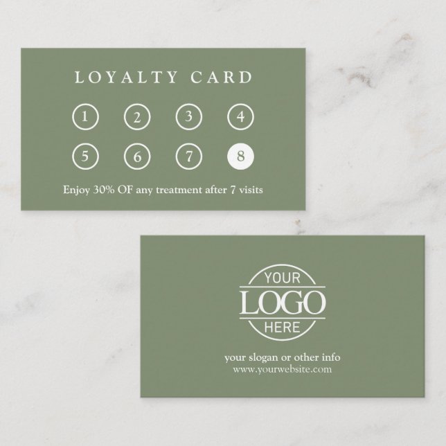 Elegant Modern Company Business Logo Sage Green Loyalty Card (Front/Back)