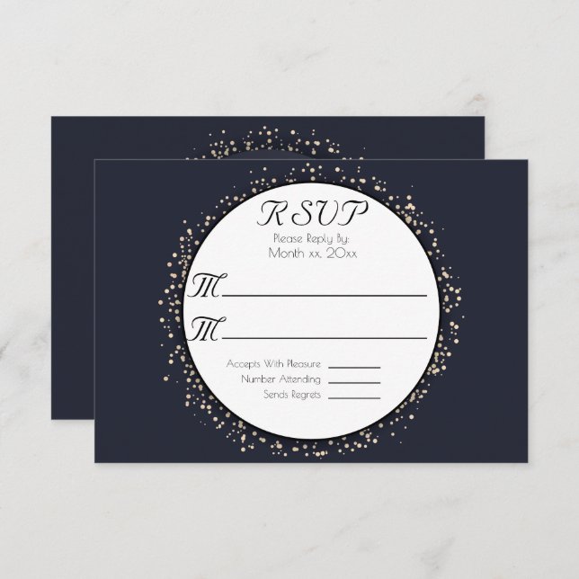 Elegant Modern Confetti Gold Wedding RSVP Card (Front/Back)