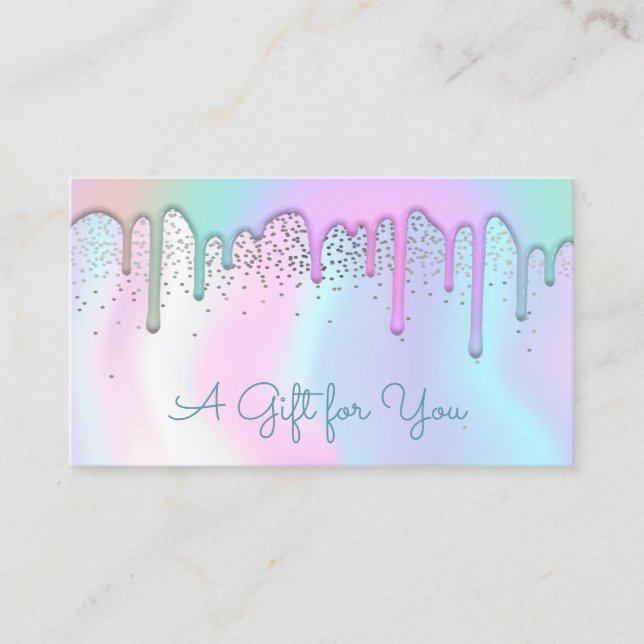 Elegant Modern Confetti Rainbow Drips Holographic Discount Card (Front)