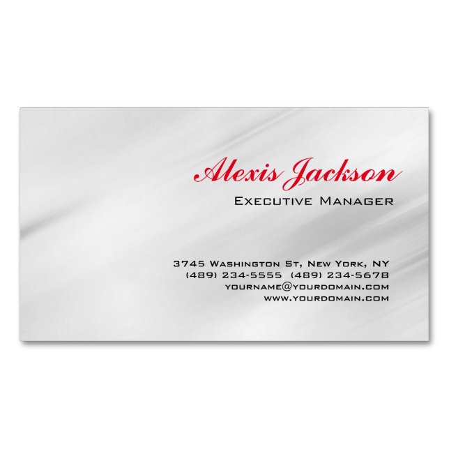 Elegant Modern Contemporary Style Grey Red Magnetic Business Card (Front)