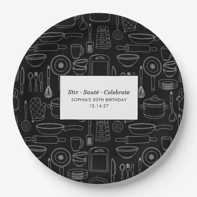 Elegant Modern Cooking Party Chef Birthday Party Paper Plate (Front)