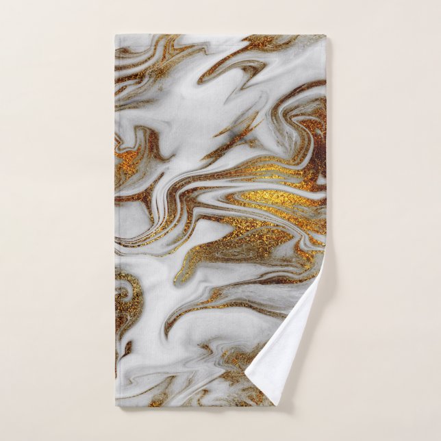 Elegant modern copper gold and white marble look hand towel (Hand Towel)