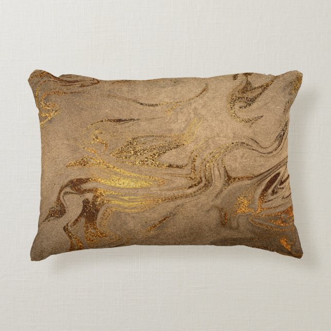 Elegant modern copper gold marble look decorative cushion (Front)