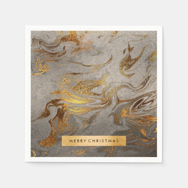Elegant modern copper gold & silver marble look napkin (Front)