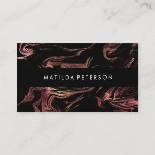 Elegant modern copper rose gold black marble business card