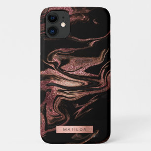 Elegant modern copper rose gold black marble look Case-Mate iPhone case
