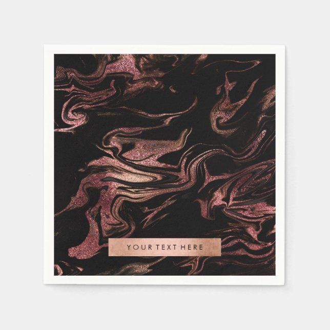 Elegant modern copper rose gold black marble look napkin (Front)