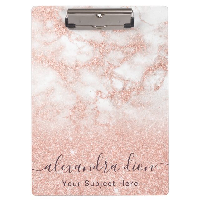 Elegant modern copper rose gold glitter marble clipboard (Front)