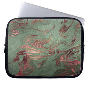 Elegant modern copper rose gold green marble look laptop sleeve