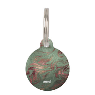 Elegant modern copper rose gold green marble look pet tag