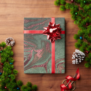 Elegant modern copper rose gold green marble look wrapping paper