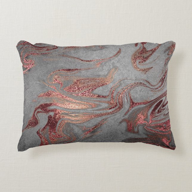 Elegant modern copper rose gold grey marble look decorative cushion (Front)