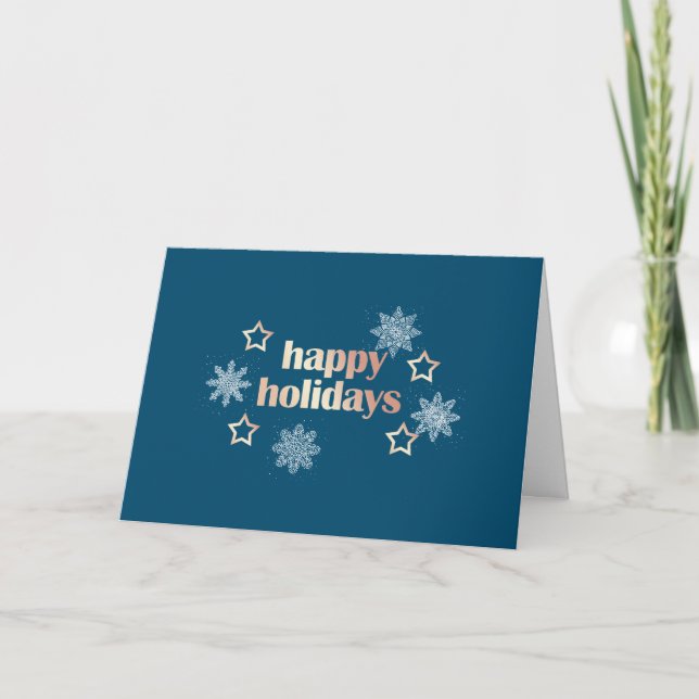 Elegant modern copper rose gold Happy Holidays Card (Front)