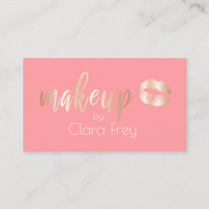 Elegant modern copper rose gold lips and makeup business card