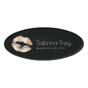 Elegant modern copper rose gold lips makeup artist name tag