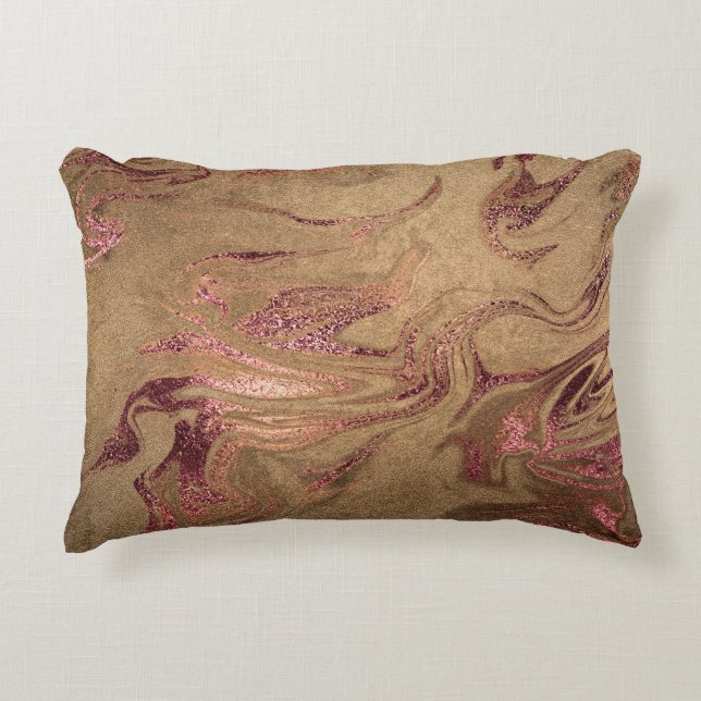 Elegant modern copper rose gold marble look decorative cushion (Front)