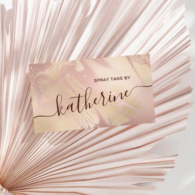 Elegant modern copper rose gold marble spray tans business card (Creator Uploaded)