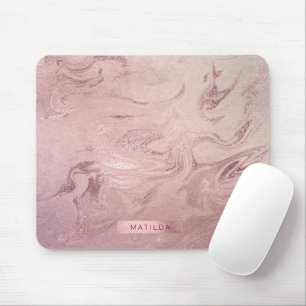 Elegant modern copper rose gold pink marble look mouse pad
