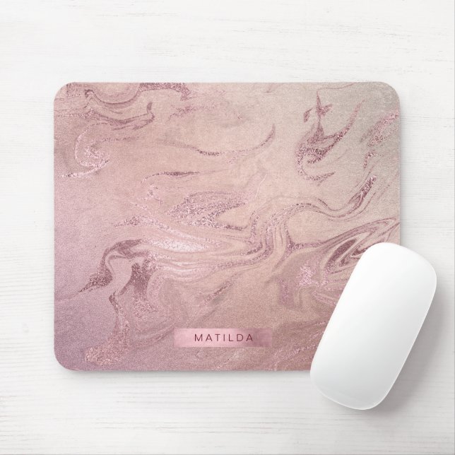 Elegant modern copper rose gold pink marble look mouse pad (With Mouse)