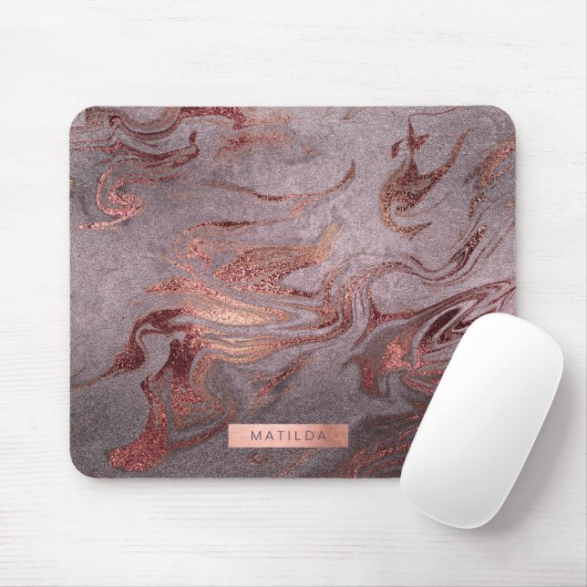 Elegant modern copper rose gold purple marble look mouse pad (With Mouse)
