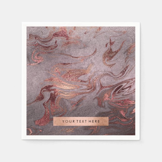 Elegant modern copper rose gold purple marble look napkin (Front)