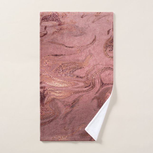 Elegant modern copper rose gold & red marble look hand towel (Hand Towel)