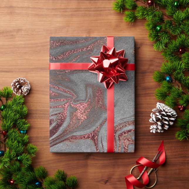 Elegant modern copper rose gold silver marble look wrapping paper (Holiday Gift)