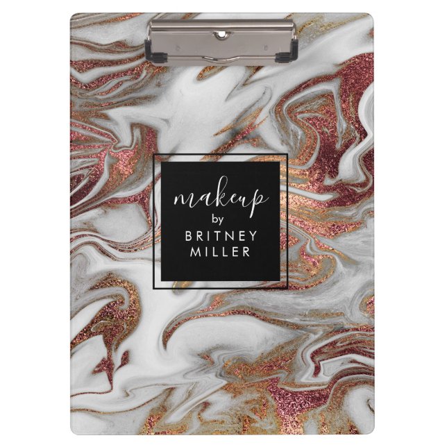 Elegant modern copper rose gold white marble clipboard (Front)