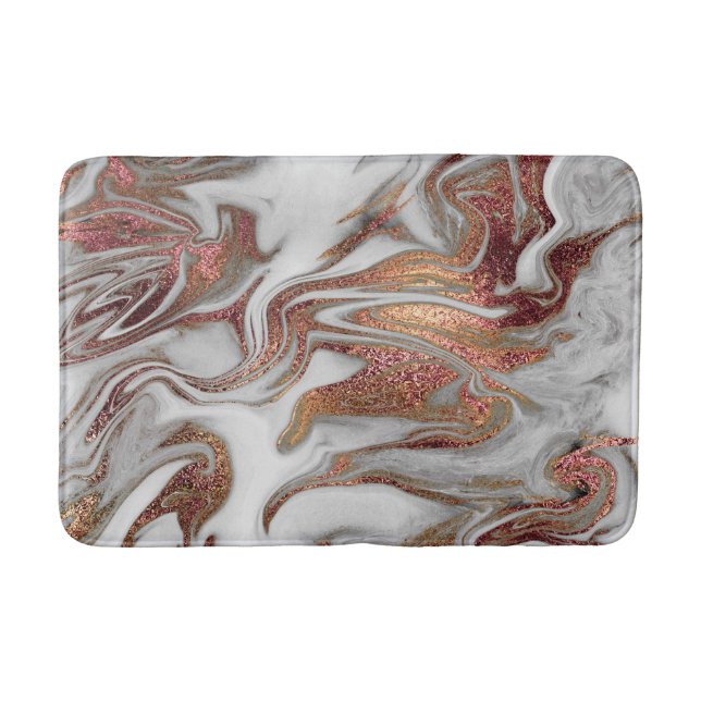 Elegant modern copper rose gold white marble look bath mat (Front)