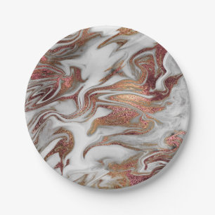 Elegant modern copper rose gold white marble look paper plate