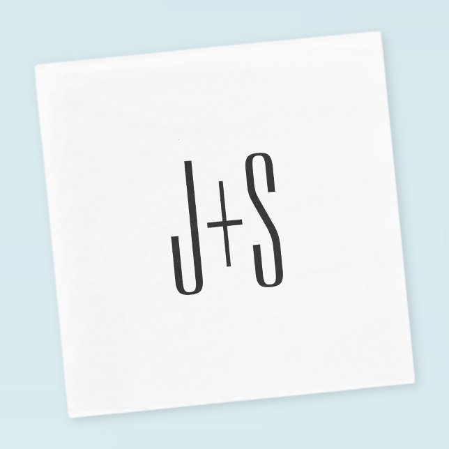 Elegant Modern Couples Initials | White & Black Napkin (Creator Uploaded)