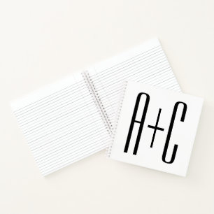 Elegant Modern Couples Initials   White & Black Notebook