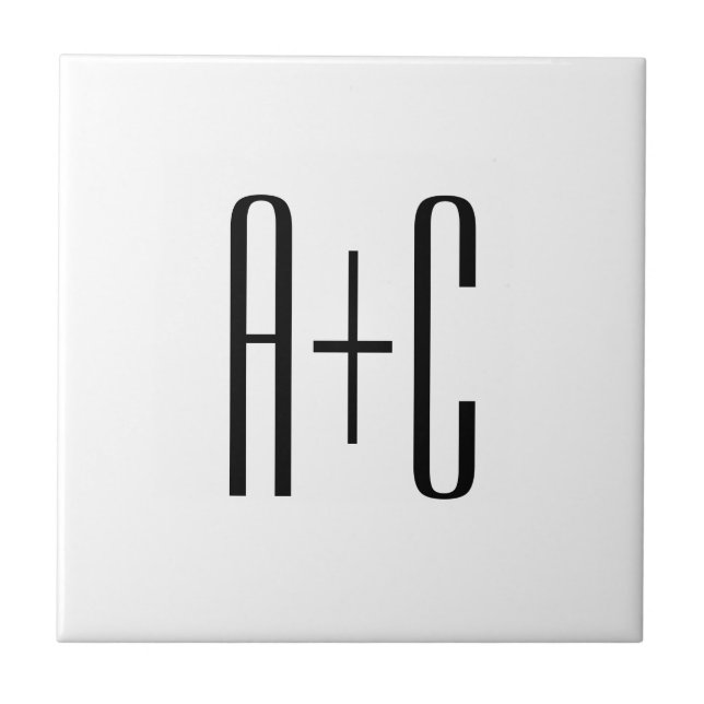 Elegant Modern Couples Initials | White & Black Tile (Front)