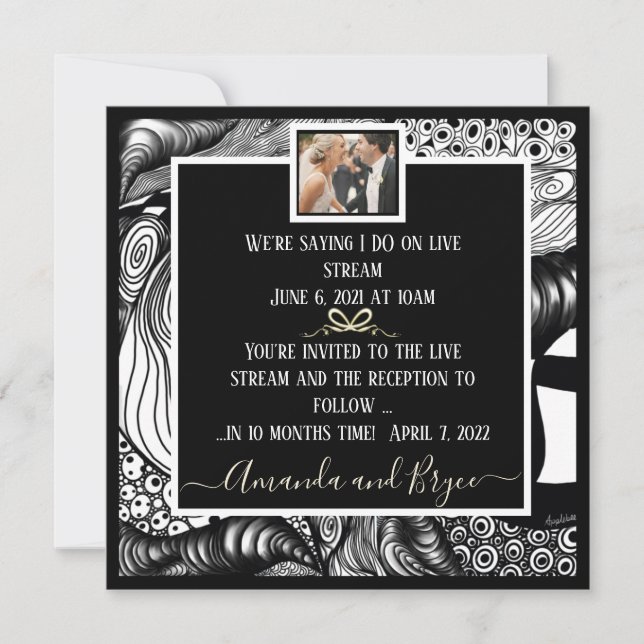 Elegant modern covid live stream wedding invitation (Front)