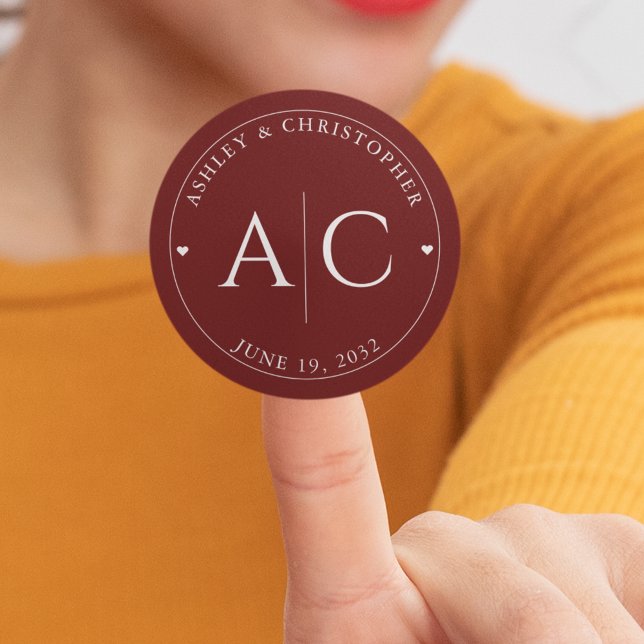 Elegant Modern Crimson Red Wedding Classic Round Sticker (Creator Uploaded)