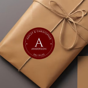 Elegant Modern Crimson Red Wedding Classic Round Sticker