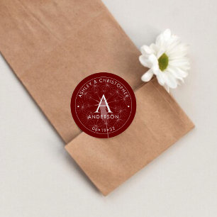 Elegant Modern Crimson Red Wedding Classic Round Sticker