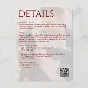 Elegant Modern Crimson Red Wedding Details Enclosure Card