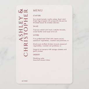 Elegant Modern Crimson Red Wedding Menu