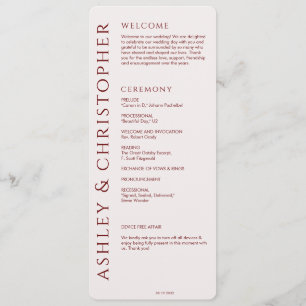 Elegant Modern Crimson Red Wedding Programme