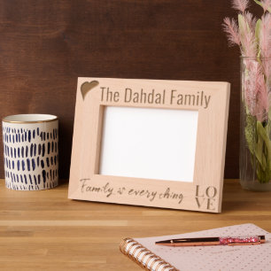 Elegant Modern Custom Family Name, LOVE, and Heart Etched Frames