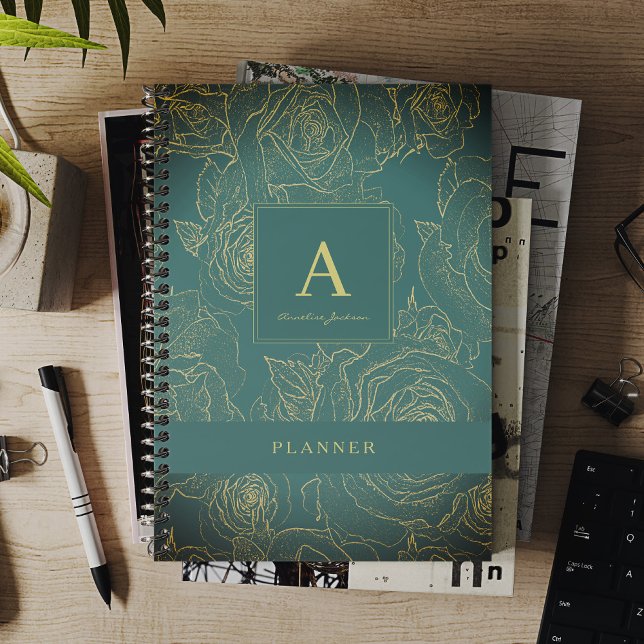 Elegant modern custom monogram and name emerald planner (Creator Uploaded)