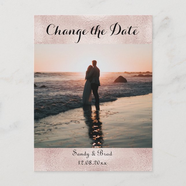 Elegant Modern Custom  Photo  Change  Date Wedding Postcard (Front)
